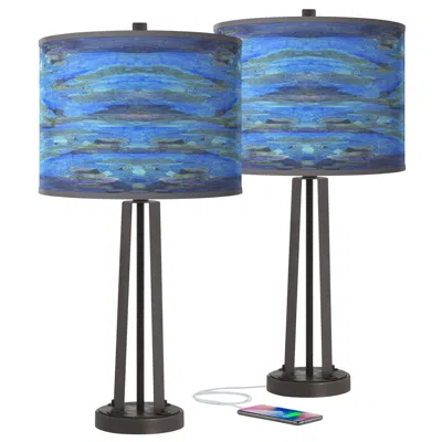 Giclee Glow Oceanside Susan Dark Bronze Usb Table Lamps Set Of 2
