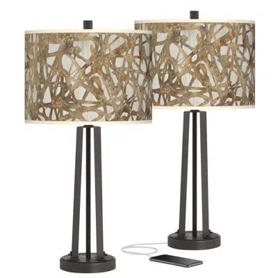 Giclee Glow Organic Nest Susan Dark Bronze Usb Table Lamps Set Of 2