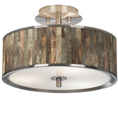 Giclee Glow Paper Bark Pattern 14" Wide Drum Shade Ceiling Light