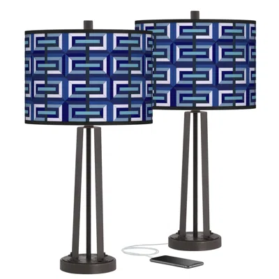 Giclee Glow Parquet Susan Dark Bronze Usb Table Lamps Set Of 2