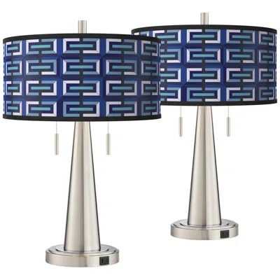 Giclee Glow Parquet Vicki Brushed Nickel Usb Table Lamps Set Of 2