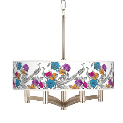Giclee Glow Peacocks In The Garden Ava 6-light Nickel Pendant Chandelier