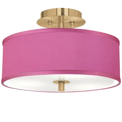 Giclee Glow Pink Orchid Faux Silk Gold 14" Wide Ceiling Light