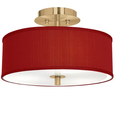Giclee Glow Red Faux Silk Gold 14" Wide Ceiling Light