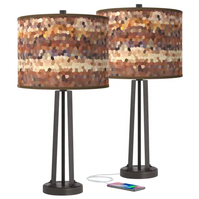 Giclee Glow Red Rock Susan Dark Bronze Usb Table Lamps Set Of 2