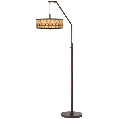 Giclee Glow Reds Shade Pattern 71 1/2" Bronze Arc Floor Lamp