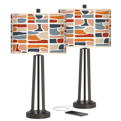 Giclee Glow Retro Cobblestones Susan Dark Bronze Usb Table Lamps Set Of 2