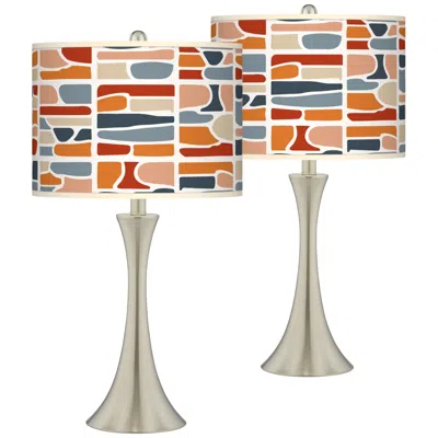 Giclee Glow Retro Cobblestones Trish Nickel Touch Table Lamps Set Of 2