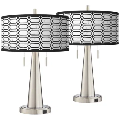 Giclee Glow Rhombi Vicki Brushed Nickel Usb Table Lamps Set Of 2