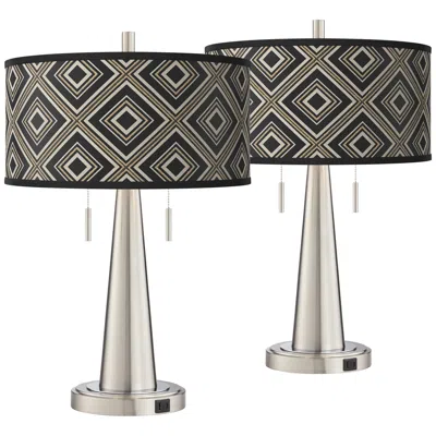 Giclee Glow Rhythm Vicki Brushed Nickel Usb Table Lamps Set Of 2