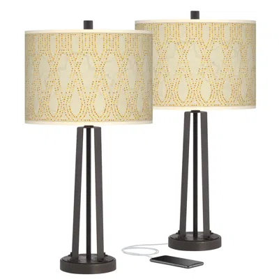 Giclee Glow Roman Pebbles Susan Dark Bronze Usb Table Lamps Set Of 2