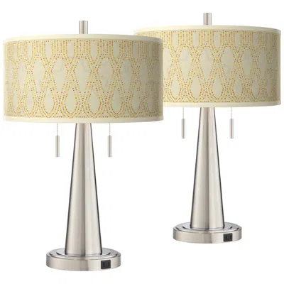 Giclee Glow Roman Pebbles Vicki Brushed Nickel Usb Table Lamps Set Of 2