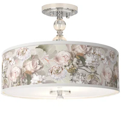 Giclee Glow Rosy Blossoms 16" Wide Semi-flush Ceiling Light