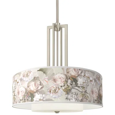 Giclee Glow Rosy Blossoms Carey 24" Brushed Nickel 4-light Chandelier