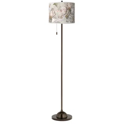 Giclee Glow Rosy Blossoms  Bronze Club Floor Lamp