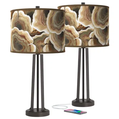 Giclee Glow Ruffled Feathers Susan Dark Bronze Usb Table Lamps Set Of 2