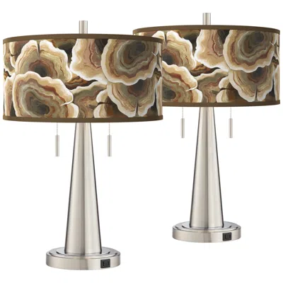 Giclee Glow Ruffled Feathers Vicki Brushed Nickel Usb Table Lamps Set Of 2