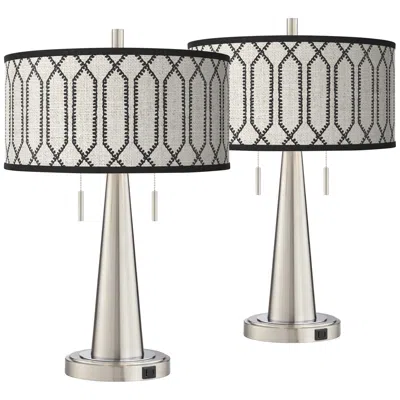 Giclee Glow Rustic Chic Vicki Brushed Nickel Usb Table Lamps Set Of 2