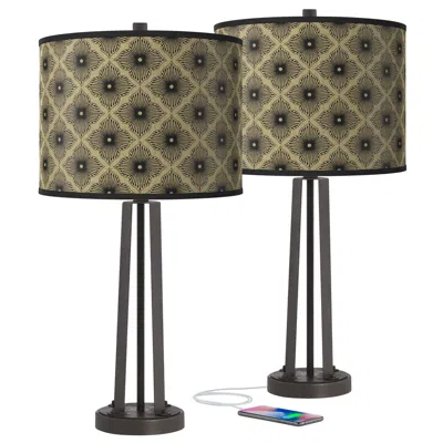 Giclee Glow Rustic Flora Susan Dark Bronze Usb Table Lamps Set Of 2