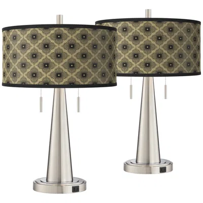 Giclee Glow Rustic Flora Vicki Brushed Nickel Usb Table Lamps Set Of 2