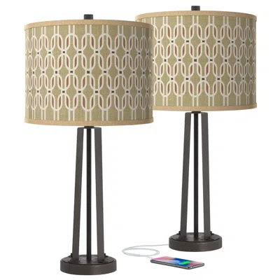 Giclee Glow Rustic Mod Susan Dark Bronze Usb Table Lamps Set Of 2