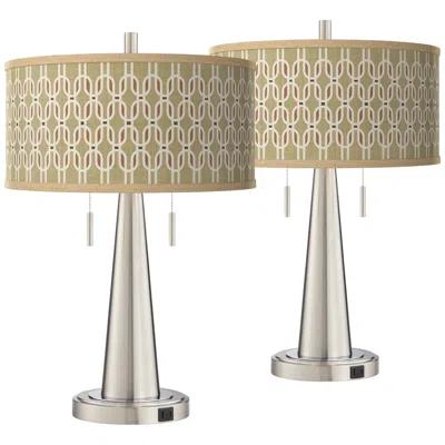 Giclee Glow Rustic Mod Vicki Brushed Nickel Usb Table Lamps Set Of 2