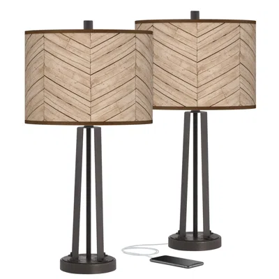 Giclee Glow Rustic Woodwork Susan Dark Bronze Usb Table Lamps Set Of 2