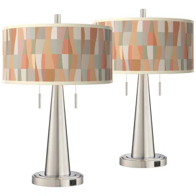 Giclee Glow Sedona Vicki Brushed Nickel Usb Table Lamps Set Of 2