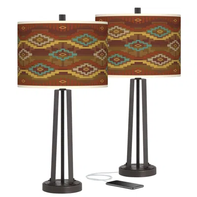 Giclee Glow Southwest Sienna Susan Dark Bronze Usb Table Lamps Set Of 2