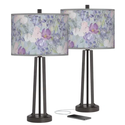 Giclee Glow Spring Flowers Susan Dark Bronze Usb Table Lamps Set Of 2