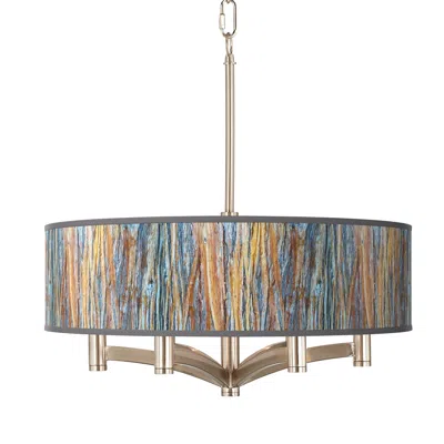 Giclee Glow Striking Bark 6-light Ava Brushed Nickel Modern Rustic Pendant Chandelier
