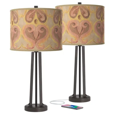 Giclee Glow Susan 25 1/2" Aurelia Shade Bronze Usb Lamps Set Of 2