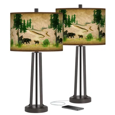 Giclee Glow Susan 25 1/2" Bear Lodge Bronze Usb Table Lamps Set Of 2