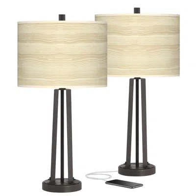 Giclee Glow Susan 25 1/2" Birch Blonde Dark Bronze Usb Lamps Set Of 2