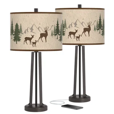 Giclee Glow Susan 25 1/2" Deer Lodge Bronze Usb Table Lamps Set Of 2