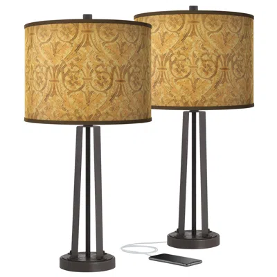 Giclee Glow Susan 25 1/2" Golden Versailles Bronze Usb Lamps Set Of 2