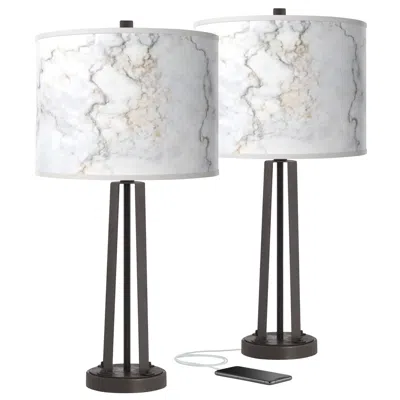 Giclee Glow Susan 25 1/2" Marble Pattern Shades Usb Lamps Set Of 2