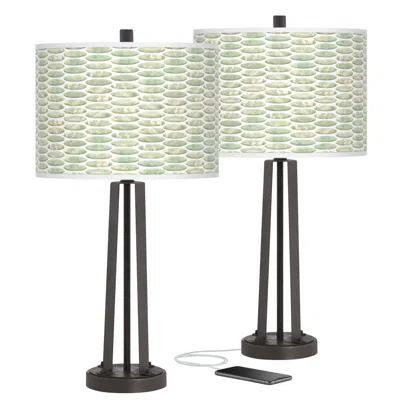 Giclee Glow Susan 25 1/2" Oval Tempo Bronze Usb Lamps Set Of 2