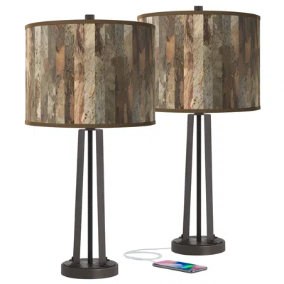 Giclee Glow Susan 25 1/2" Paper Bark Dark Bronze Usb Lamps Set Of 2