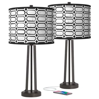 Giclee Glow Susan 25 1/2" Rhombi Shade Dark Bronze Usb Lamps Set Of 2