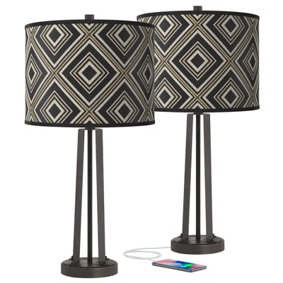Giclee Glow Susan 25 1/2" Rhythm Shade Bronze Usb Table Lamps Set Of 2