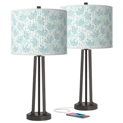 Giclee Glow Susan 25 1/2" Spring Shade With Bronze Usb Lamps Set Of 2