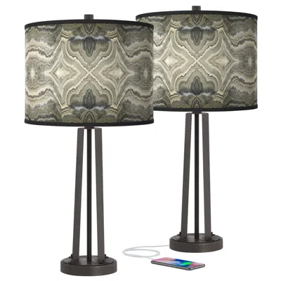 Giclee Glow Susan 25 1/2" Sprouting Marble Shade Usb Lamps Set Of 2