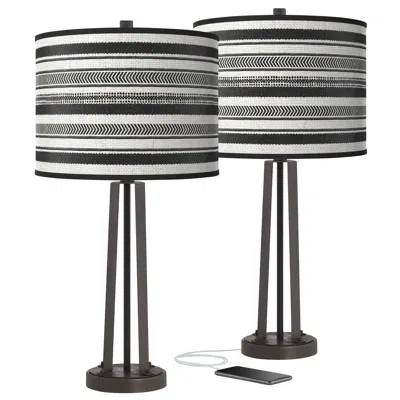 Giclee Glow Susan 25 1/2" Stripes Noir Bronze Usb Table Lamps Set Of 2