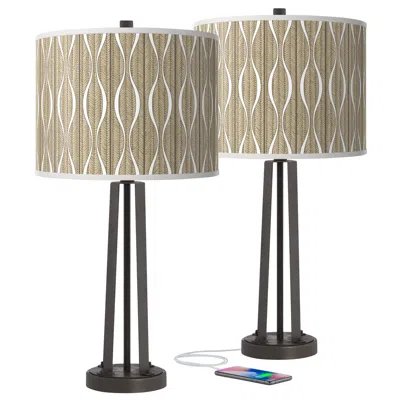 Giclee Glow Susan 25 1/2" Swell Shade With Bronze Usb Lamps Set Of 2