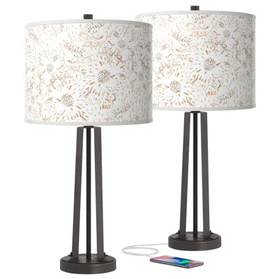 Giclee Glow Susan 25 1/2" Windflowers Bronze Usb Table Lamps Set Of 2