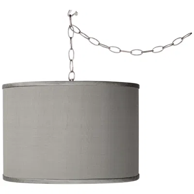 Giclee Glow Swag Style 13 1/2" Wide Gray Faux Silk Shade Plug-in Chandelier