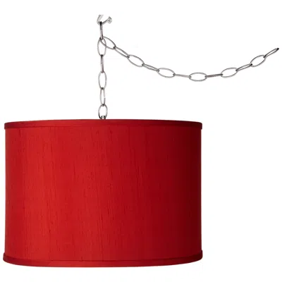 Giclee Glow Swag Style 13 1/2" Wide Red Textured Faux Silk Plug-in Chandelier