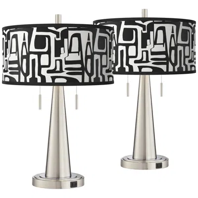 Giclee Glow Tempo Vicki Brushed Nickel Usb Table Lamps Set Of 2