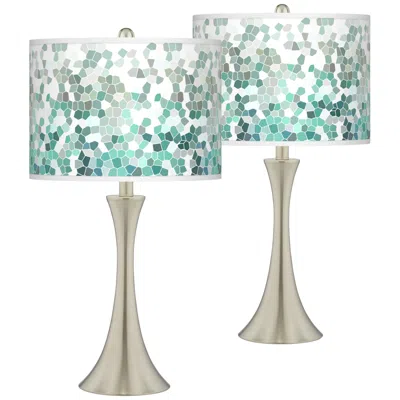 Giclee Glow Trish Aqua Mosaic Brushed Nickel Touch Table Lamps Set Of 2